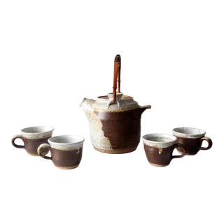 Vintage Japanese Studio Pottery Tea Set - 5 Pc For Sale