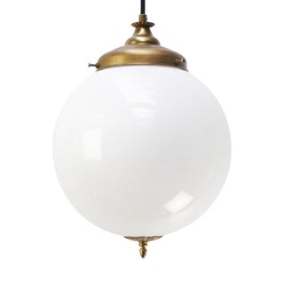 Vintage Pendant Lamp in White Opaline Glass and Brass For Sale