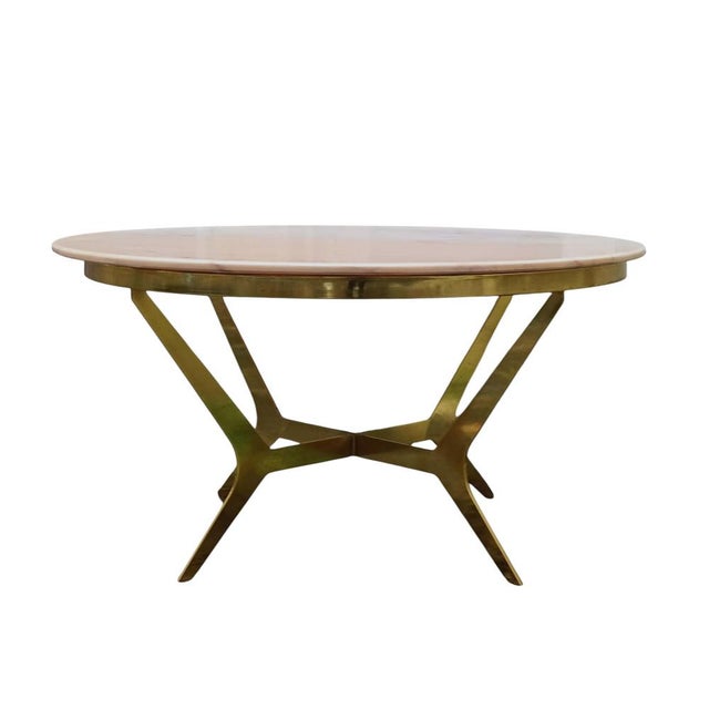 Gold Round Coffee Table with Brass Base and Pink Marble Top, Italy, 1960s For Sale - Image 8 of 8