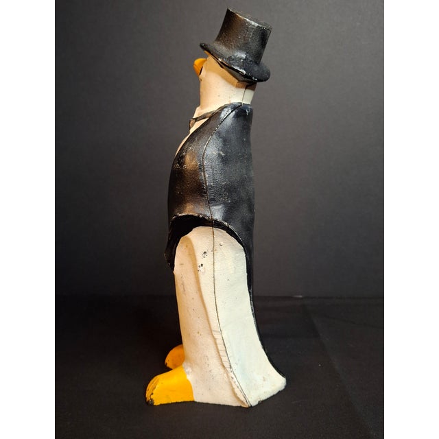 Black Antique Hubley #463 Cast Iron Dapper Penguin Top Hat Bow Tie Doorstop Circa 1930s For Sale - Image 8 of 18