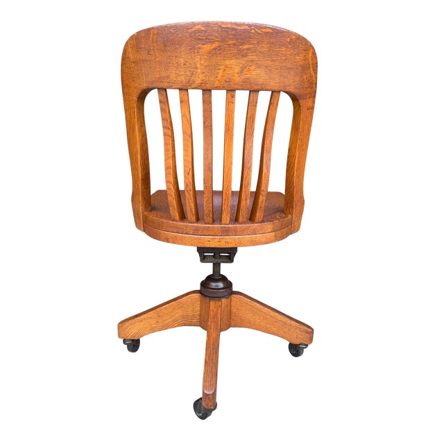 Antique B.L.Marble Chair Co. Golden Oak Swivel Desk Chair | Quarter-Sawn Oak Banker’s Chair | Early American Library & Office Chair For Sale - Image 10 of 13
