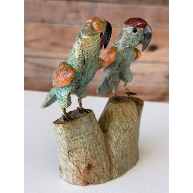 Metal Vintage Peruvian Hand-Carved Gemstone Parrot Sculpture With Brass Feet For Sale - Image 7 of 12