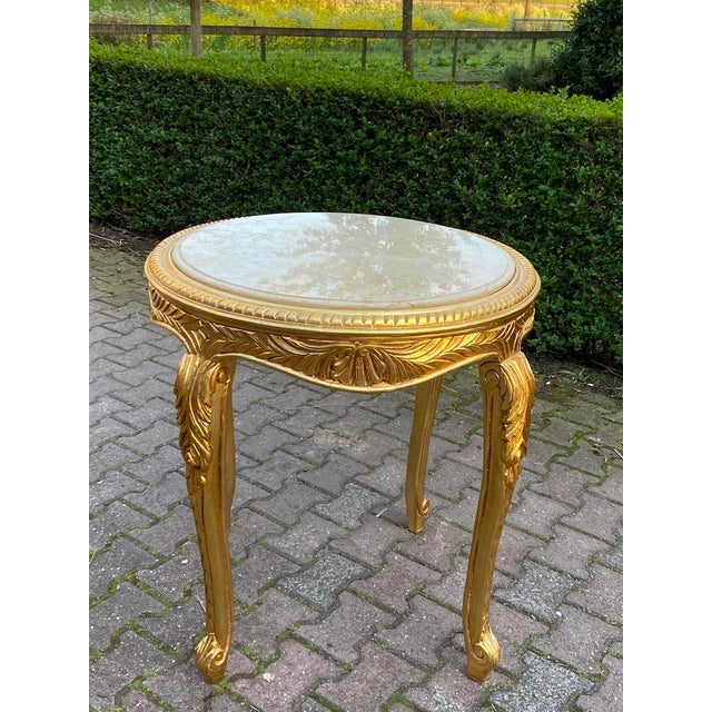 Wood 1980s Artisan Louis XVI Gold Beech Marble Side Table 1pc For Sale - Image 7 of 14