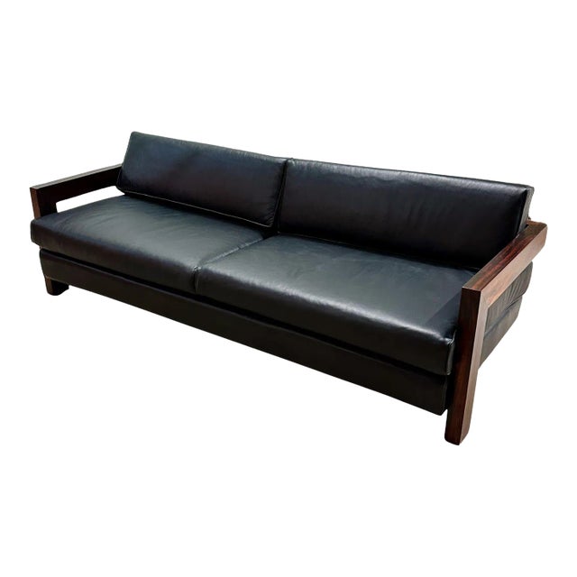 Brazilian Rosewood Sofa Black Leather, 1960 For Sale