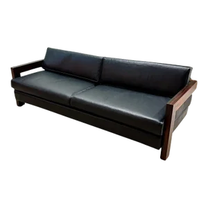 Brazilian Rosewood Sofa Black Leather, 1960