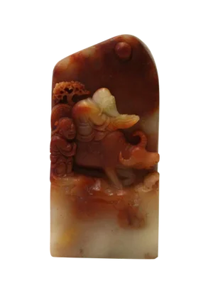 Chinese Stone Carved Man Ox Theme Seal Stamp Display Art