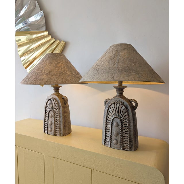 Mid-Century Modern Mid-Century Brutalist Pottery Lamps from Vanguard, USA, 1970s, Set of 2 For Sale - Image 3 of 13