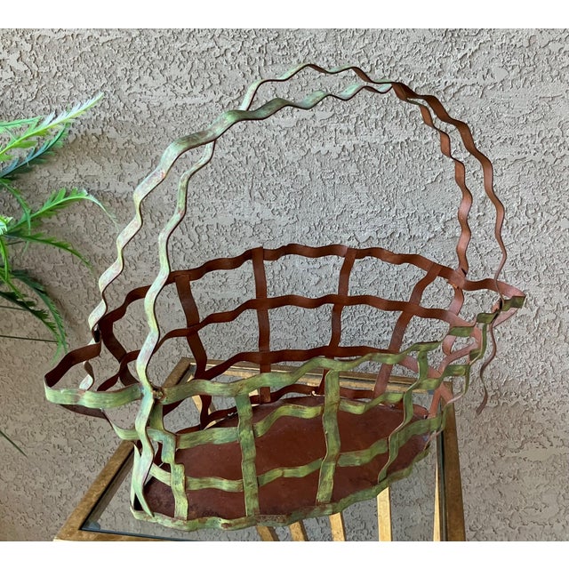 Late 20th Century Rustic Chic Late 20th-Century Whimsical Crimped Steel Planter Basket For Sale - Image 5 of 18