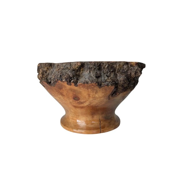 Wood Handcrafted Live Edge Burl Wood Footed Pedestal Bowl Heavy Signed Roland Hardee For Sale - Image 7 of 17