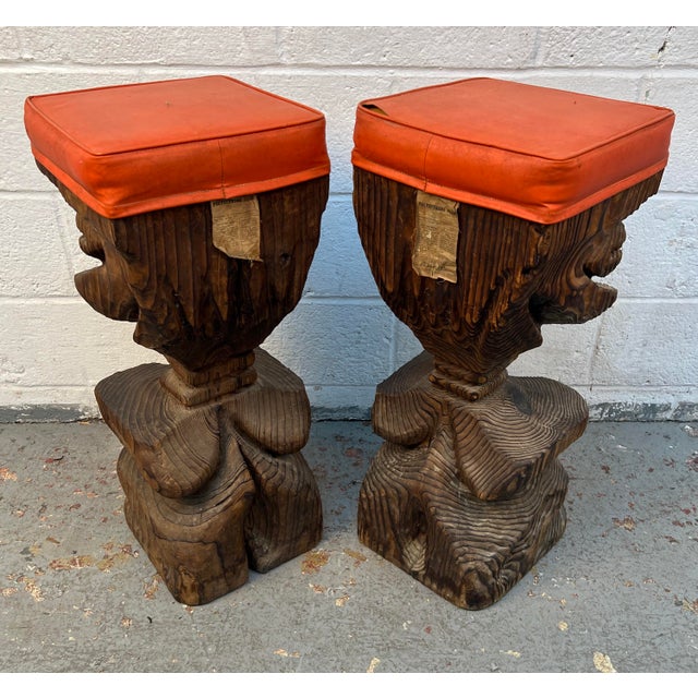 Hand-Carved Mid-Century Witco Tiki Bar and Stool Set, 3 Pieces For Sale - Image 13 of 17