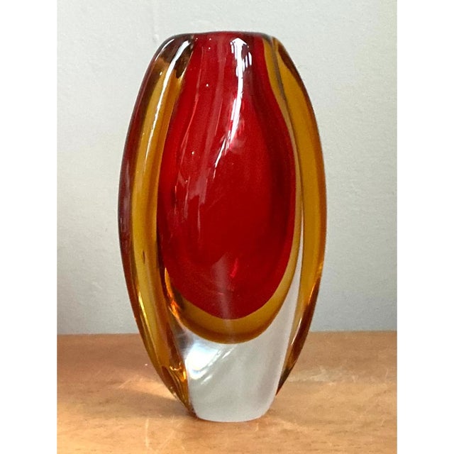 Ruby Red Vintage Murano Sommerso Glass Vase For Sale - Image 8 of 12