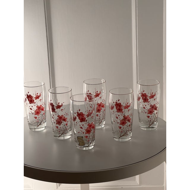 Mid 20th Century Italian Hand Painted Glasses With Pink Flowers- Set of 6 For Sale - Image 4 of 11