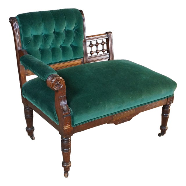 Antique Victorian Eastlake Walnut Ball & Stick Settee Loveseat Corner Chair 34" For Sale