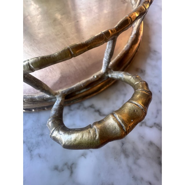 Solid Brass XL Tray With Bamboo-Shaped Rails & Handles, Oval-Shaped For Sale In Los Angeles - Image 6 of 12