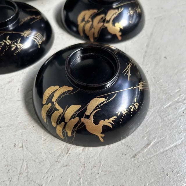 Urushi Maki-E Rice Bowls, Japan, 1910s, Set of 3 For Sale - Image 6 of 12