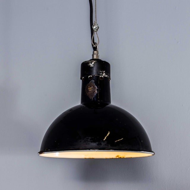 English Black Enamel Factory Lamp, 1940s For Sale - Image 11 of 11