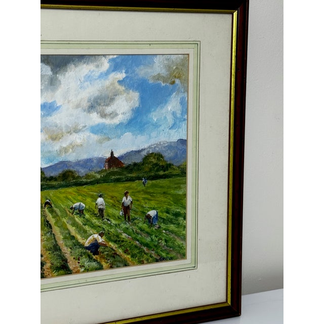 Vintage 1980s British Impressionist Oil on Board, Strawberry Harvest Scene, Signed Leslie Grover Original British...