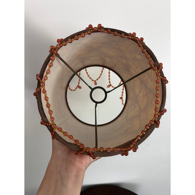 Brown Vintage Brown Mica Drum Beaded Boudoir Parlor Lamp Shade For Sale - Image 8 of 10