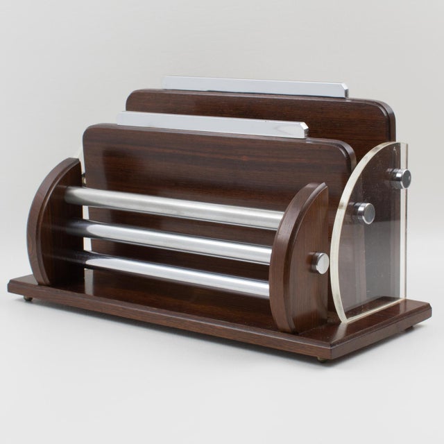 Macassar, Chrome and Lucite Desk Accessory Letter Holder, circa 1940 For Sale - Image 14 of 14