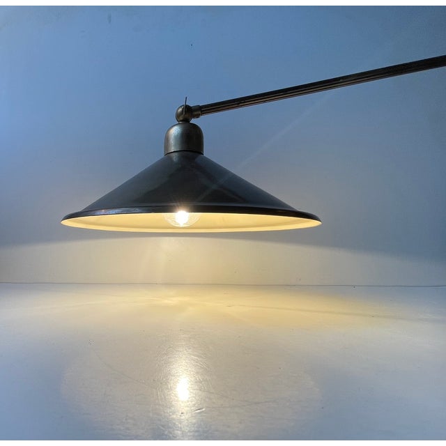 Danish Modern Adjustable Swing Arm Wall Lamp in Brass, 1960s For Sale - Image 6 of 12