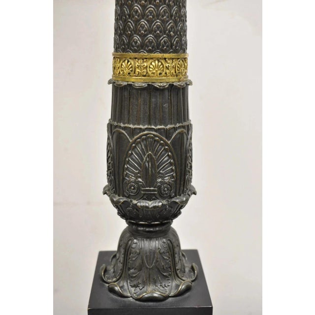 Late 19th Century French Empire Tall Bronze & Marble Lighted Candelabra Torchiere Floor Lamps - a Pair For Sale - Image 15 of 18