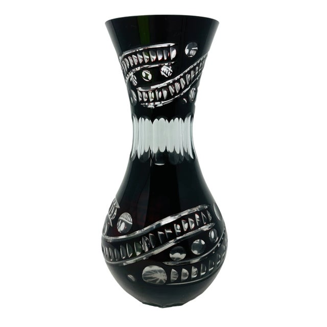 Vintage Deep Ruby Czech Cut Crystal Vase For Sale - Image 4 of 11