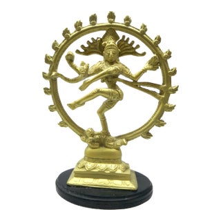 1970s Bright Brass Nataraja Dancing Shiva Sculpture on Wooden Base – 8" For Sale