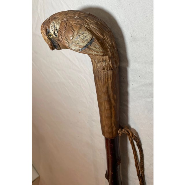 Antique Hand Made Carved Wood German Folk Art Bird Walking Stick Cane For Sale In New York - Image 6 of 14