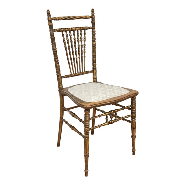 Vintage Gilded Turned Wood Spindle Back Chair For Sale
