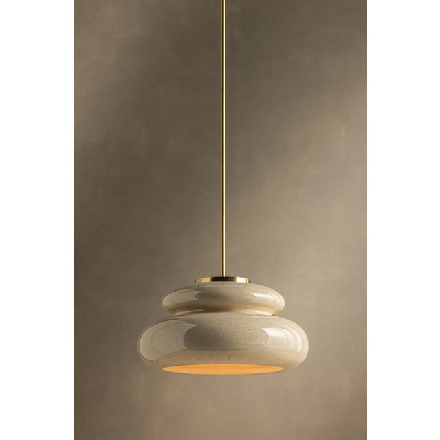 2020s Mitzi Pia 16 in. 1 Light Pendant in Aged Brass and Ceramic Butter Crackle Finish For Sale - Image 5 of 14