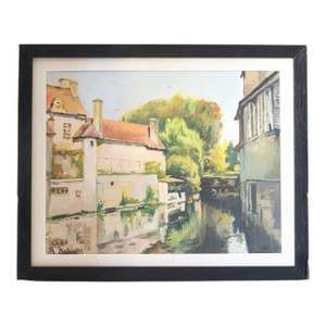 Vintage French Canal Scene Painting