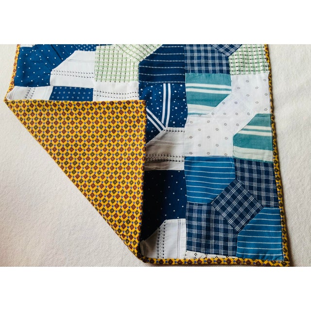Handmade Americana Bow Tie Quilt Mat - Vintage Men's Shirting Fabrics For Sale - Image 15 of 15
