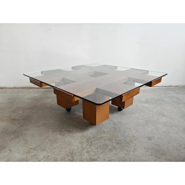 Mid-Century Modern Coffee Table in Elm with Grid Motif by Marco Zanuso, 1960s For Sale - Image 15 of 16