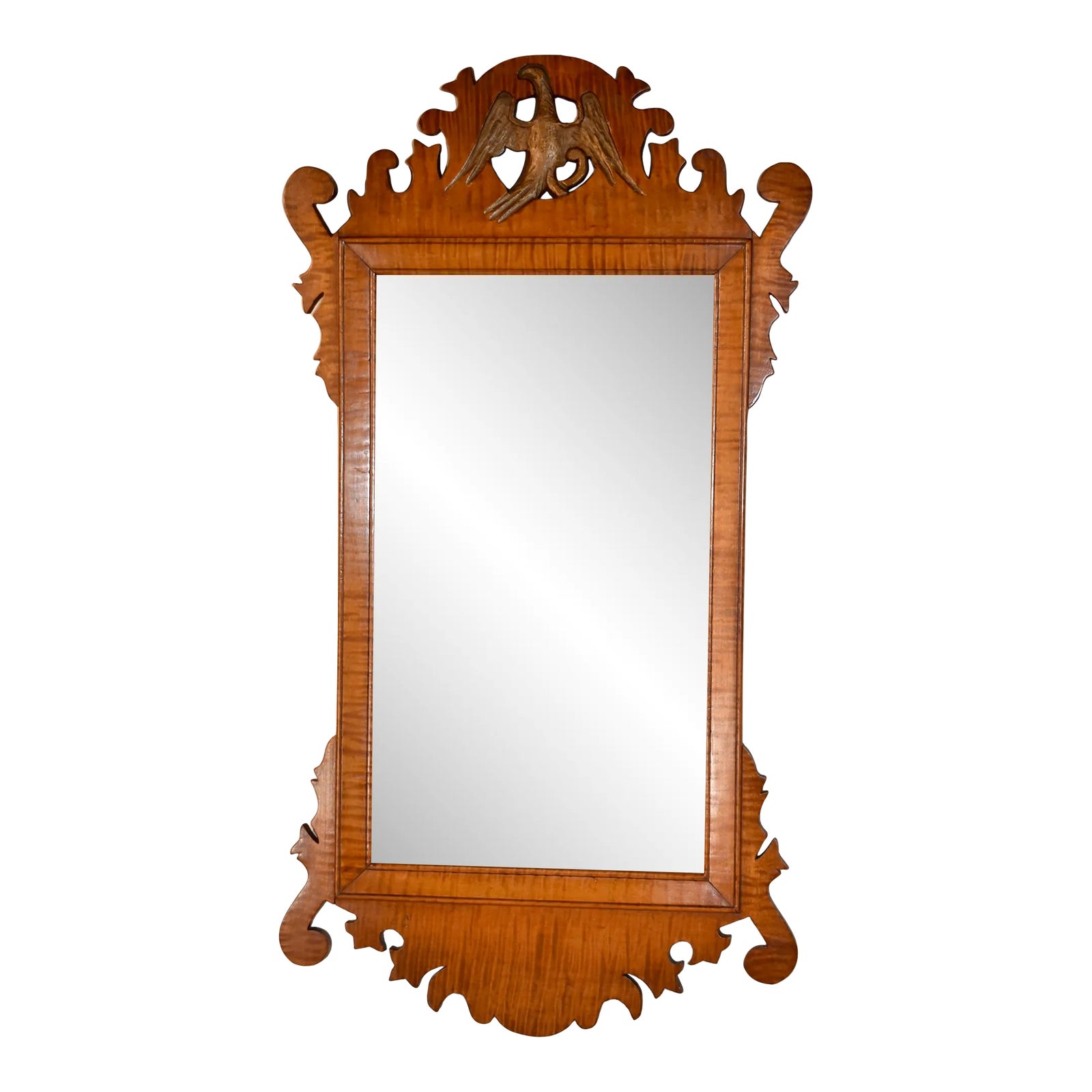 19th Century American Tiger Maple Mirror | Chairish