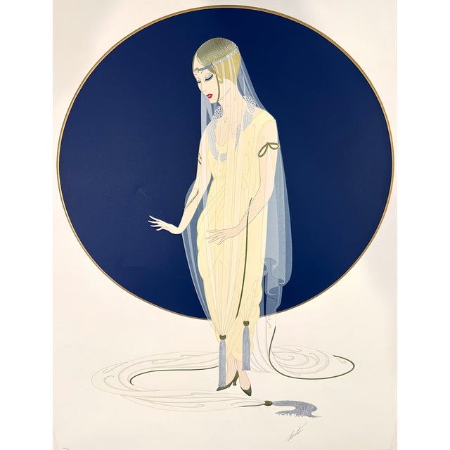 Art Deco Erté “Devotion” Hand-Signed Embossed Art Deco Serigraph With Foil, 1987, Custom Framed For Sale - Image 3 of 18