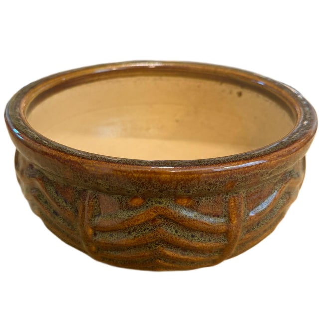 Antique Early 19th Century Nelson McCoy Chevron Leaf Art Pottery Jardiniere Planter For Sale - Image 4 of 5