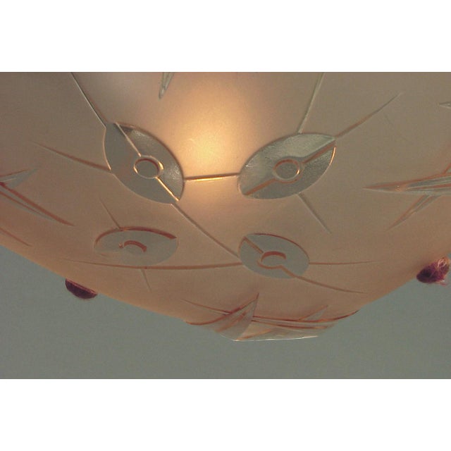 David Gueron Degue 1930s Art Deco Peach Glass French Lighting Bowl Chandelier With Original Pink Cordelier For Sale - Image 4 of 6