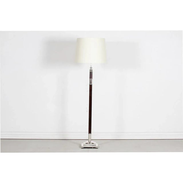 Art Deco Danish Floor Lamp in Silver and Dark Mahogany with New Shade, 1940s For Sale - Image 10 of 10