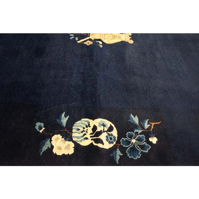 1920s Blue Navy Vase Minimalist Antique Chinese Peking Knotted Wool Rug Carpet For Sale - Image 9 of 15