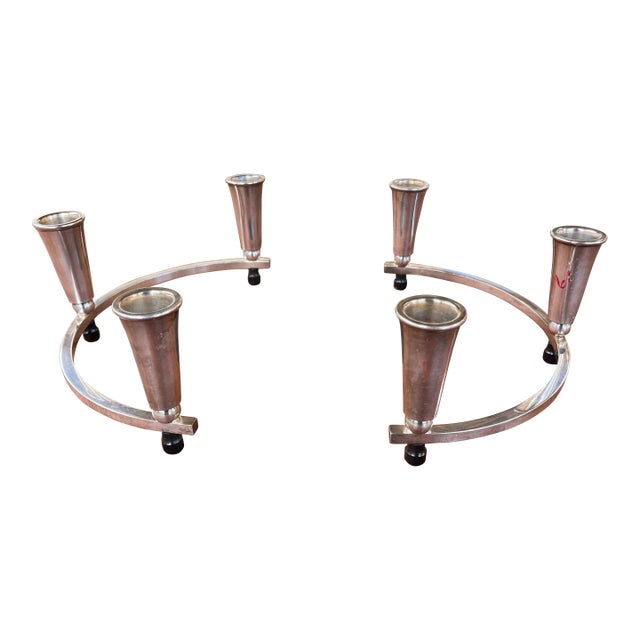 Mid Century Sheffield Silver Company Half Circle Candleabra - Pair For Sale