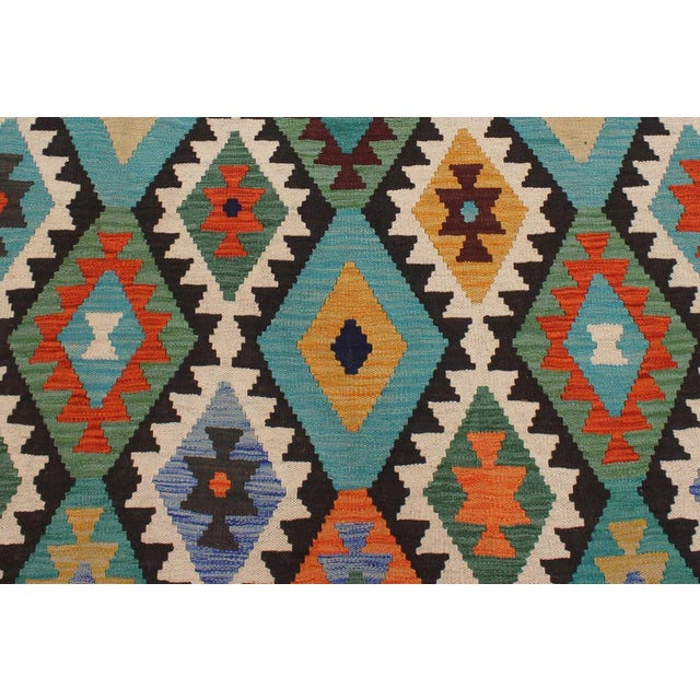 Textile Boho Chic Kilim Blue Brown Wool Rug - 6'2" X 8'2" For Sale - Image 7 of 7