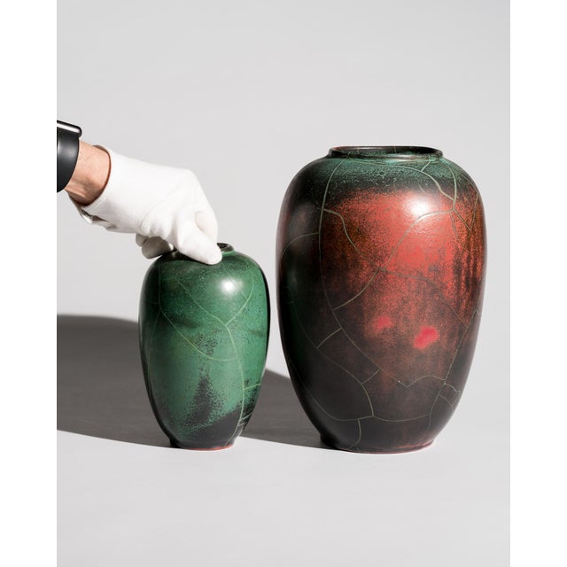 Art Deco Bauhaus Copper Glazed Studio Ceramic Vases by Paul Dresler Grootenburg, Germany, 1940s, Set of 2 For Sale - Image 4 of 18