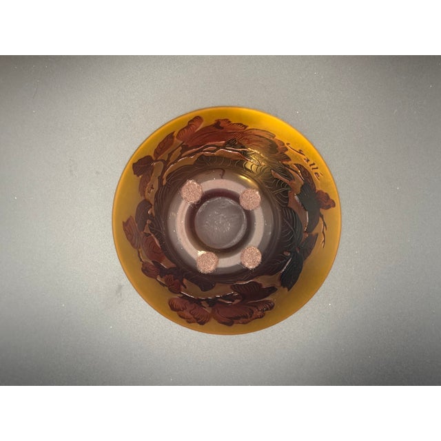 Emile Gallé (France 1846-1904) Cameo Glass Magnolia Bowl, Acid-Etched and Wheel-Carved Amber and Burgundy Glass, Signed Galle C. 1900 For Sale - Image 10 of 11