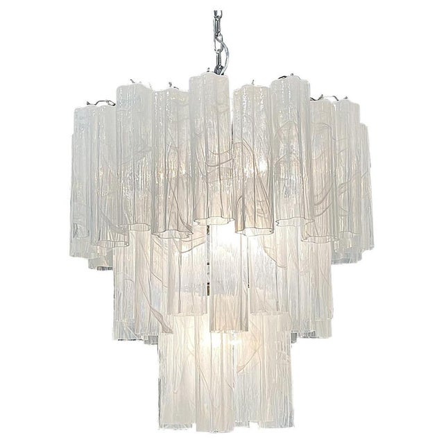 Big Three-Tier Murano Glass Tube Chandelier in White Albaster, 1980s For Sale - Image 12 of 12