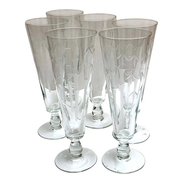 Late 20th Century Bamboo Pattern Etched Stemware - Set of Six For Sale
