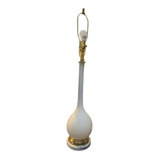 Vintage 1950s Balboa White Venetian Glass Lamp Original Metal Tag For Sale