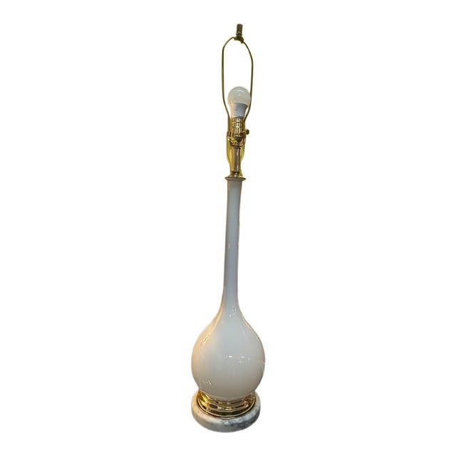 Vintage 1950s Balboa White Venetian Glass Lamp Original Metal Tag For Sale
