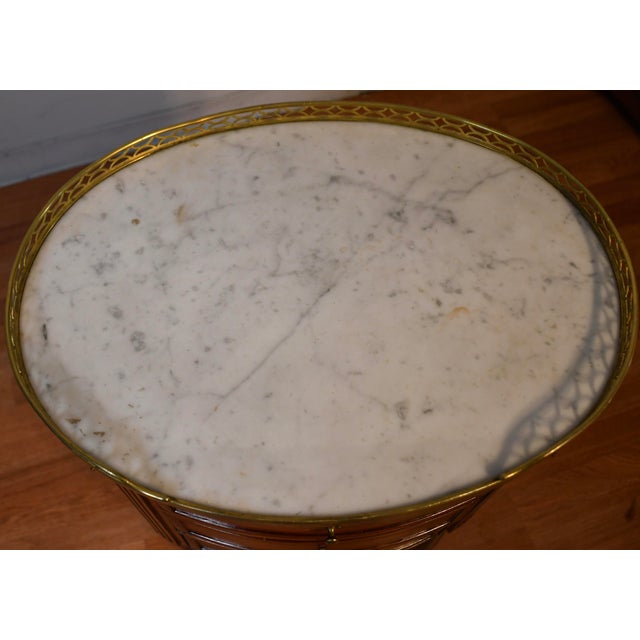 1910 French Louis XV Mahogany Marble Top Nightstand Bedside Table For Sale - Image 12 of 14