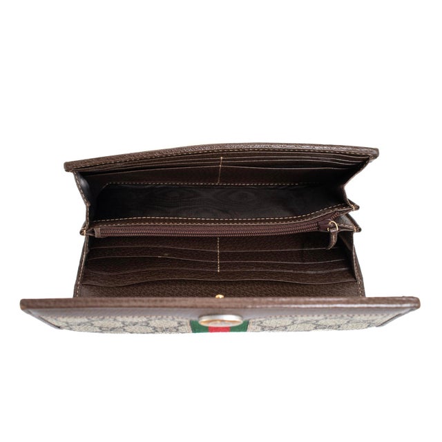 Brown Gucci Ophidia Gg Supreme Web Brown Leather Woc Wallet For Sale - Image 8 of 11