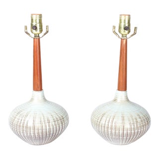 Clay and Walnut Table Lamps - Pair For Sale